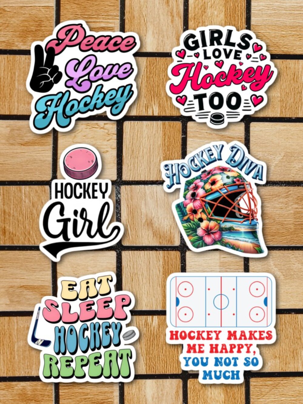 Women's Hockey Sticker Pack of 6 Vinyl Stickers Waterproof Die Cut Sticker Set
